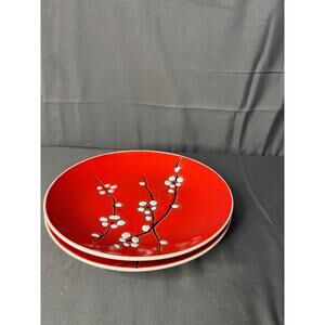 MCM Set of 2 American Atelier CHERRY BLOSSOM Stoneware Plates 8.5"